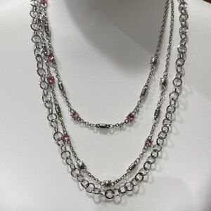 Source Unknown Silver and Pink Layered Necklace